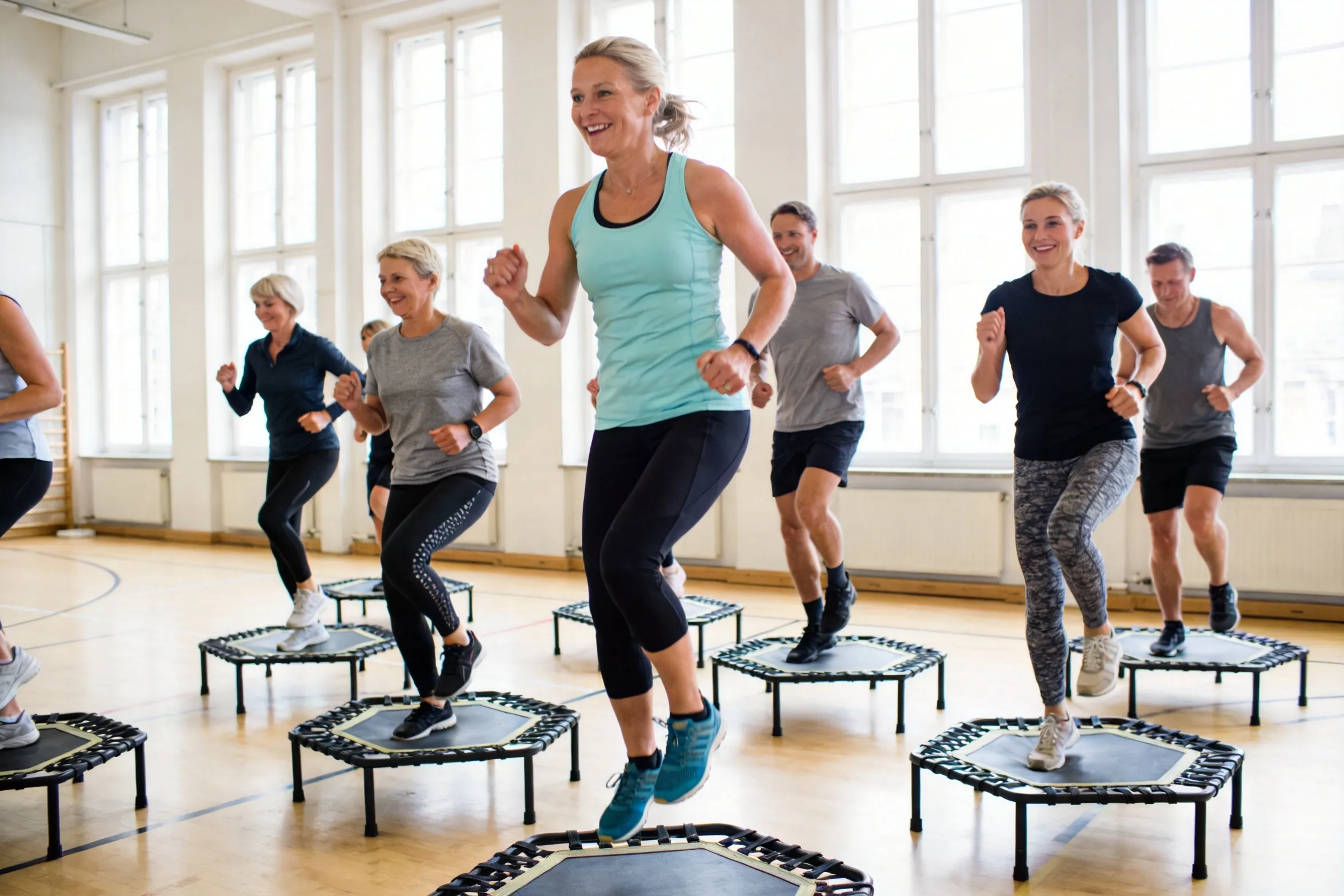 Jumping Fitness på små trampoliner